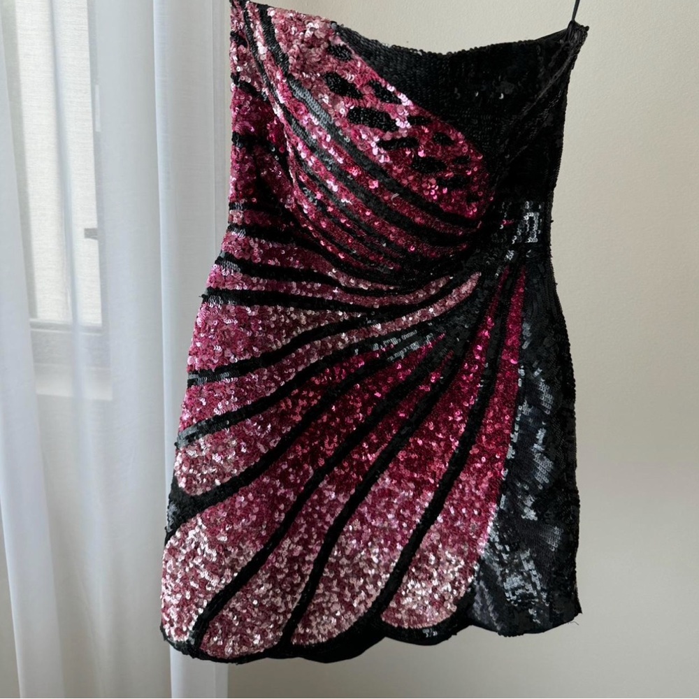 Retrofete Strapless Sequin Dress in Black and Pink